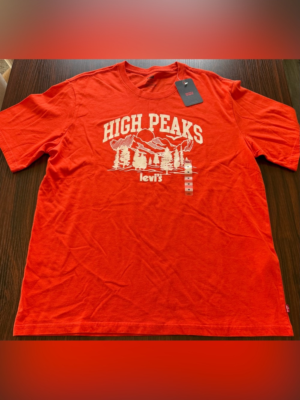 ⁠NWT Levis Mens Orange High Peaks Mountain Graphic T Shirt Relaxed Fit Size M